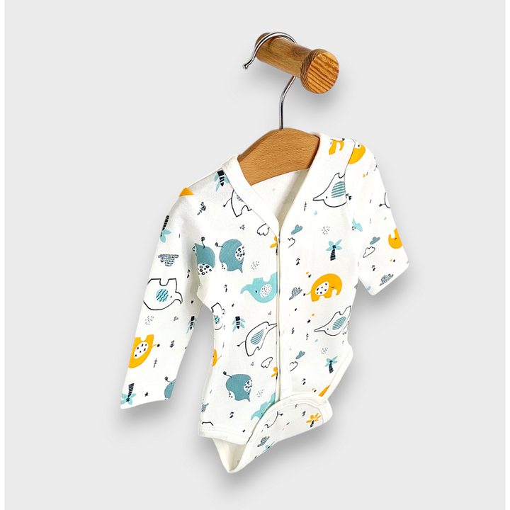 Rainy Бебешко боди с дълъг ръкав и предно закопчаване 48 - 74см. Шарени слончета