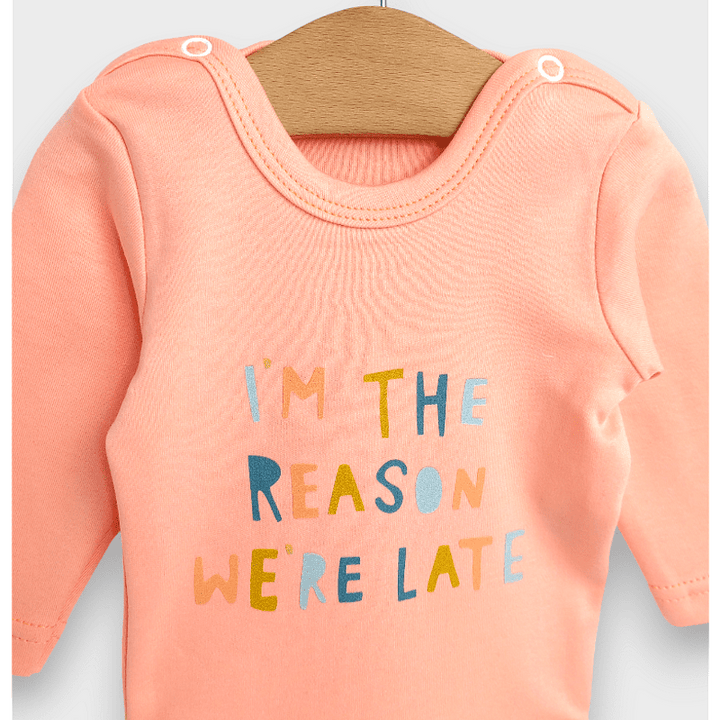 Rainy Бебешко боди с дълъг ръкав I'm the reason 56 - 80 см. праскова