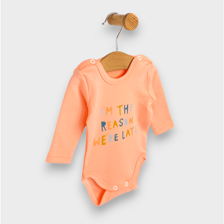 Rainy Бебешко боди с дълъг ръкав I'm the reason 56 - 80 см. праскова