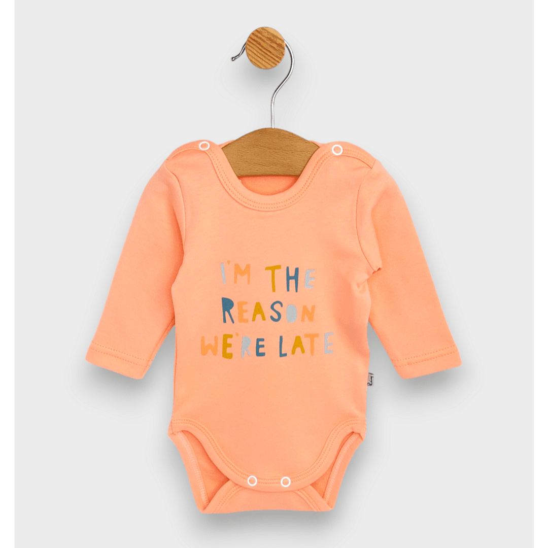 Rainy Бебешко боди с дълъг ръкав I'm the reason 56 - 80 см. праскова