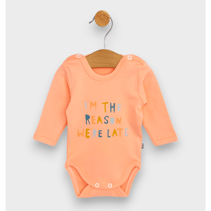 Rainy Бебешко боди с дълъг ръкав I'm the reason 56 - 80 см. праскова
