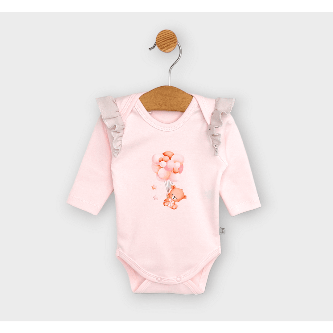 Rainy Бебешко боди с дълъг ръкав Мече с балони розов 48 - 62см.