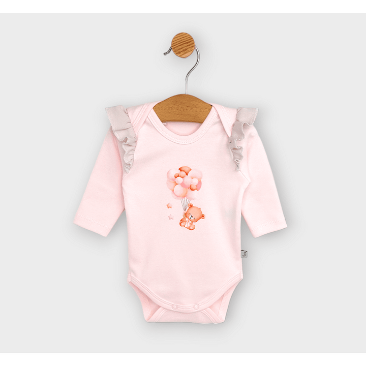 Rainy Бебешко боди с дълъг ръкав Мече с балони розов 48 - 62см.