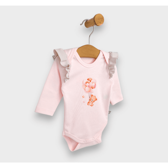 Rainy Бебешко боди с дълъг ръкав Мече с балони розов 48 - 62см.