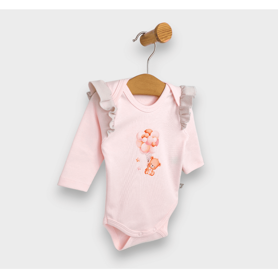 Rainy Бебешко боди с дълъг ръкав Мече с балони розов 48 - 62см.
