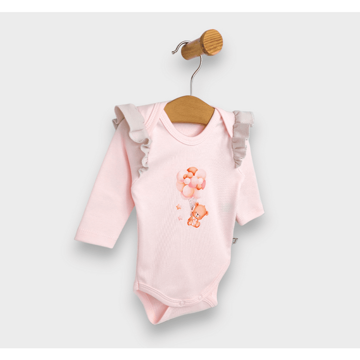 Rainy Бебешко боди с дълъг ръкав Мече с балони розов 48 - 62см.