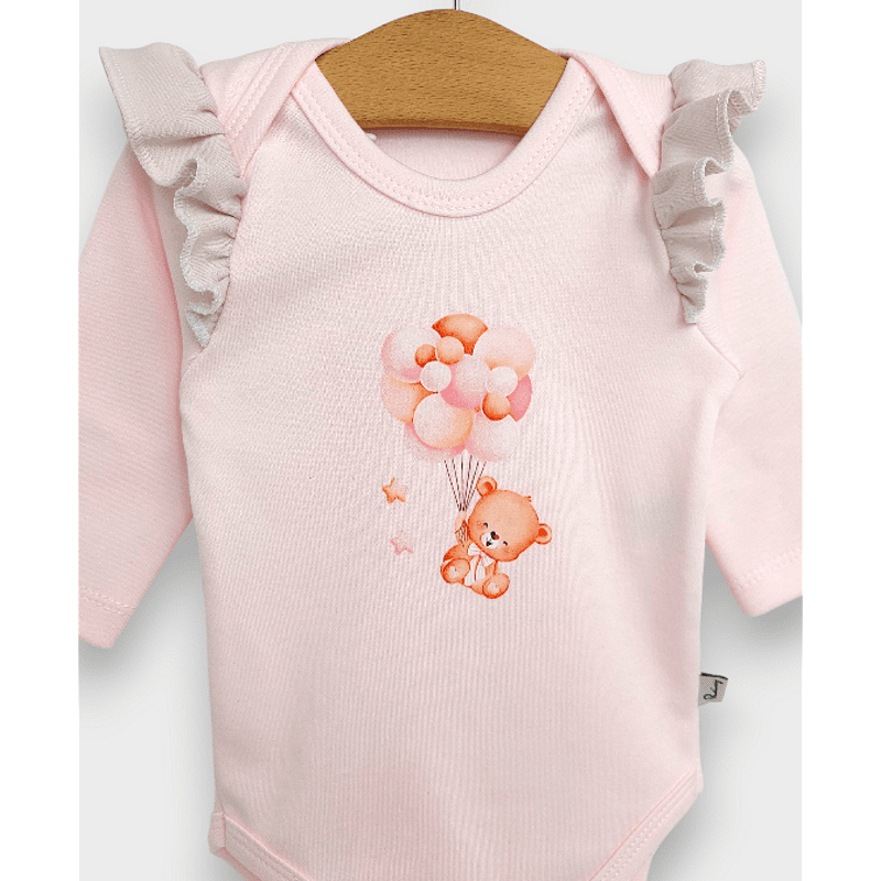 Rainy Бебешко боди с дълъг ръкав Мече с балони розов 48 - 62см.