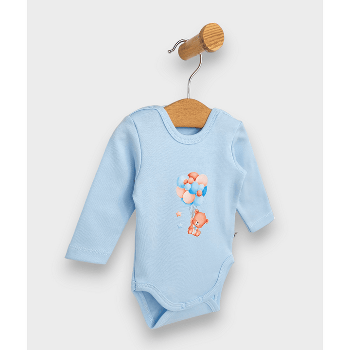 Rainy Бебешко боди с дълъг ръкав Мече с балони син  48 - 62см.