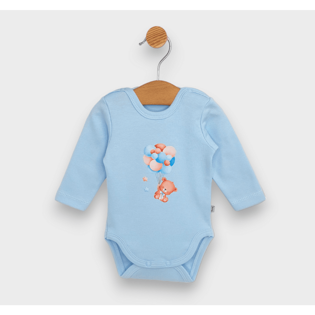 Rainy Бебешко боди с дълъг ръкав Мече с балони син  48 - 62см.