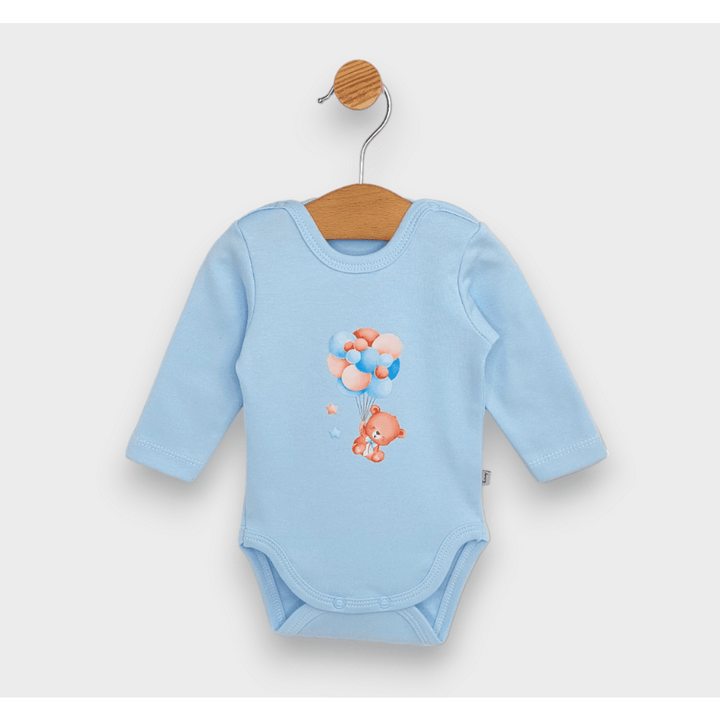Rainy Бебешко боди с дълъг ръкав Мече с балони син  48 - 62см.