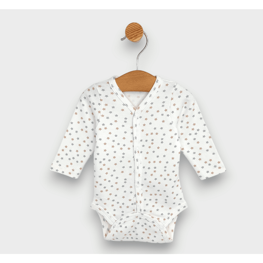 Rainy Бебешко боди с предно закопчаване Сиви и бежови звезди 48 - 62см.