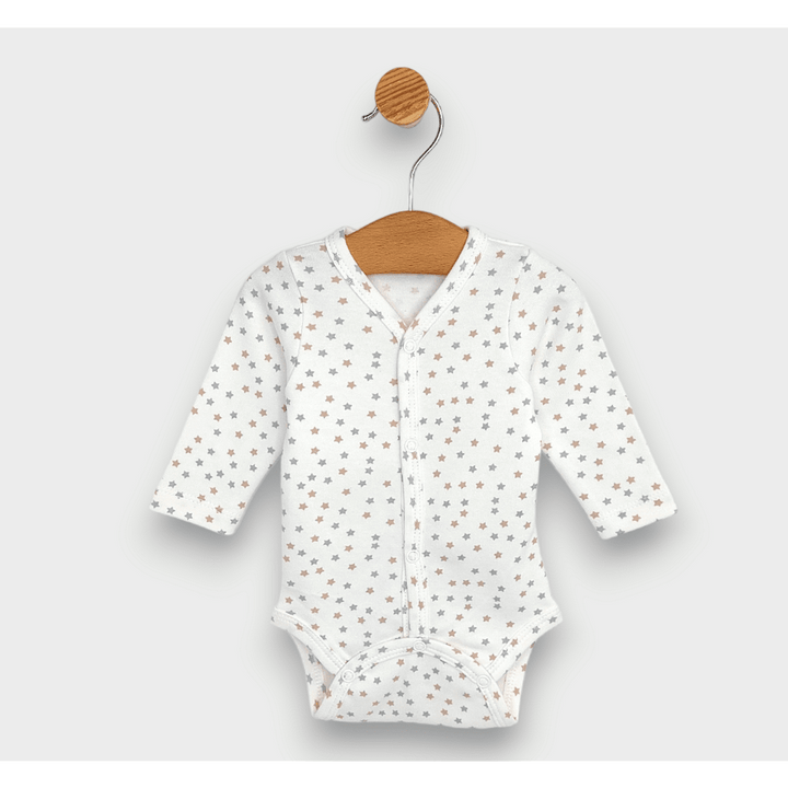Rainy Бебешко боди с предно закопчаване Сиви и бежови звезди 48 - 62см.