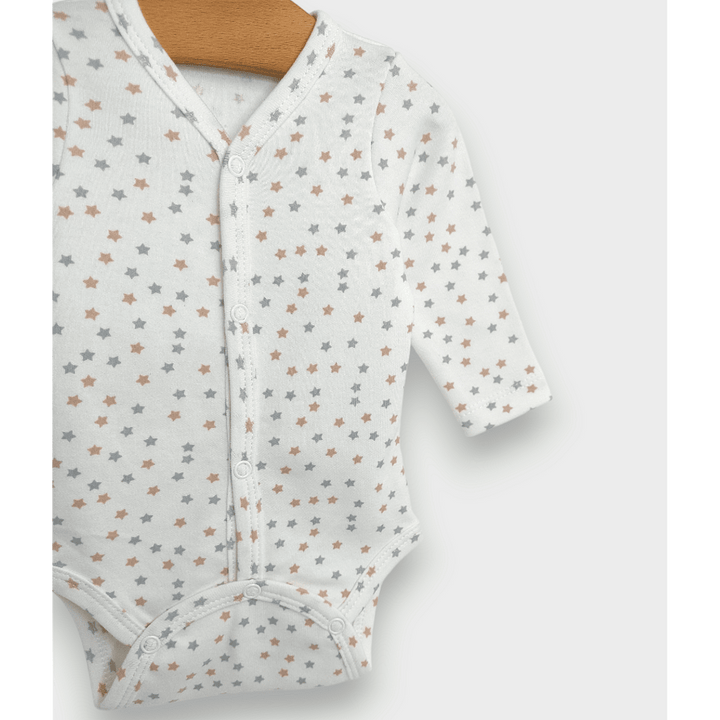Rainy Бебешко боди с предно закопчаване Сиви и бежови звезди 48 - 62см.