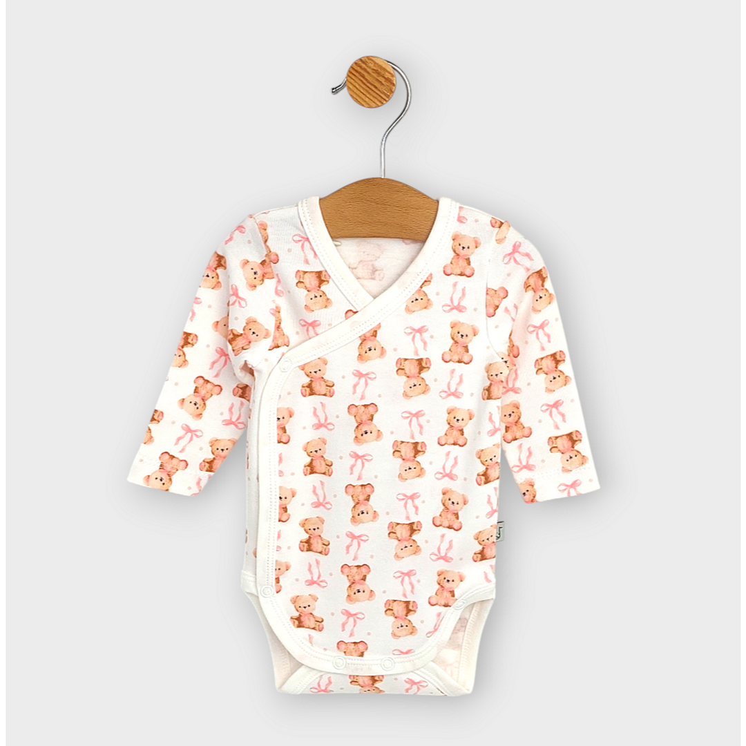 Rainy Бебешко боди със странично закопчаване 56 - 80см. Мече с панделка