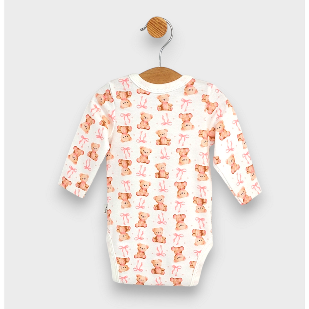 Rainy Бебешко боди със странично закопчаване 56 - 80см. Мече с панделка