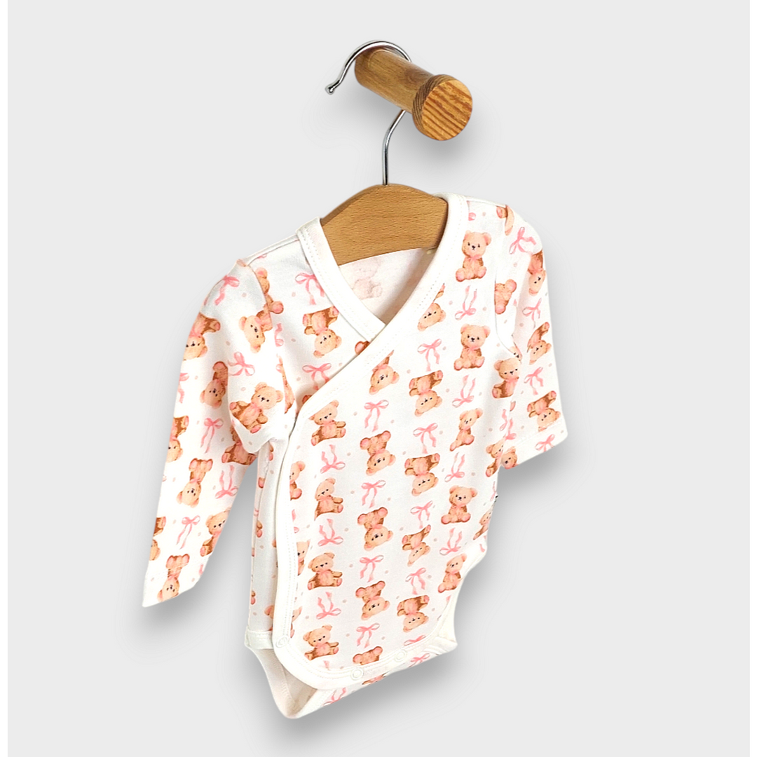 Rainy Бебешко боди със странично закопчаване 56 - 80см. Мече с панделка