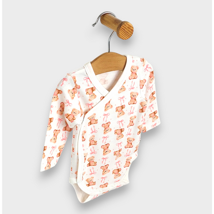 Rainy Бебешко боди със странично закопчаване 56 - 80см. Мече с панделка