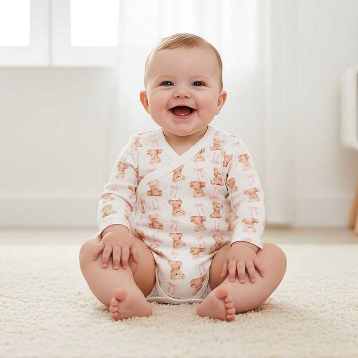 Rainy Бебешко боди със странично закопчаване 56 - 80см. Мече с панделка