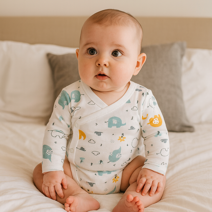 Rainy Бебешко боди със странично закопчаване 56 - 80см. Шарени слончета