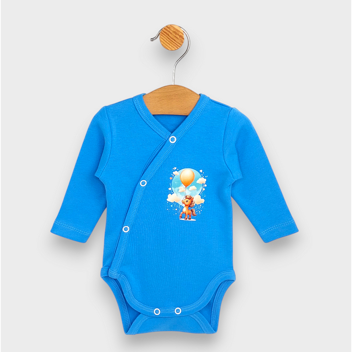 Rainy Бебешко боди със странично закопчаване Конче с балон 48 - 74 см. небе