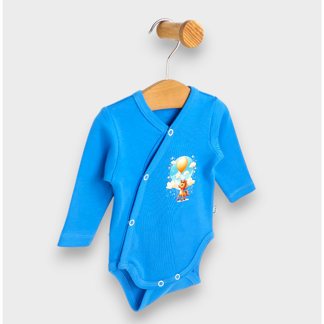 Rainy Бебешко боди със странично закопчаване Конче с балон 48 - 74 см. небе