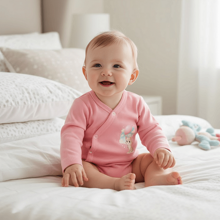 Rainy Бебешко боди със странично закопчаване Коте с балон 48 - 74 см. пудра