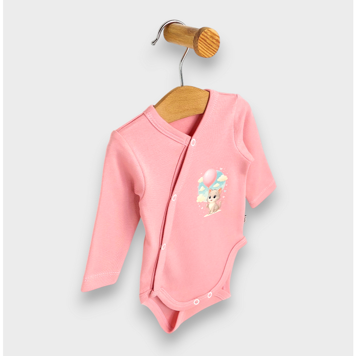 Rainy Бебешко боди със странично закопчаване Коте с балон 48 - 74 см. пудра