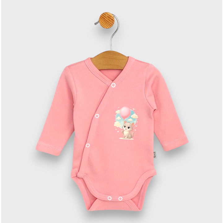 Rainy Бебешко боди със странично закопчаване Коте с балон 48 - 74 см. пудра