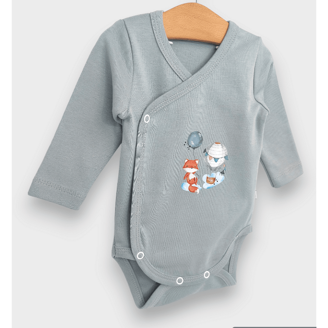 Rainy Бебешко боди със странично закопчаване Лисичка с балон 48 - 74 см. млечно зелен