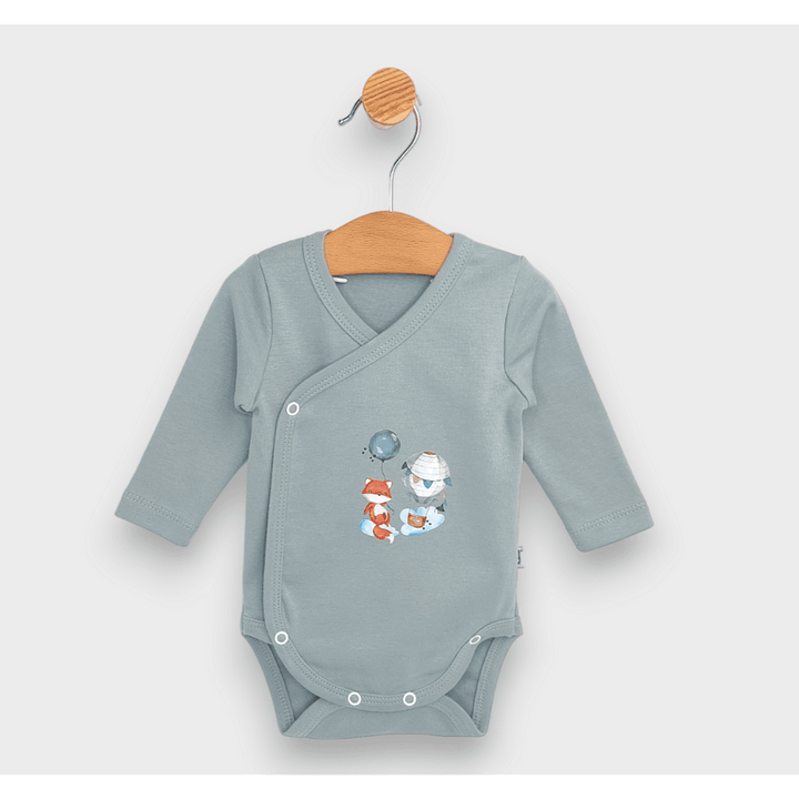 Rainy Бебешко боди със странично закопчаване Лисичка с балон 48 - 74 см. млечно зелен