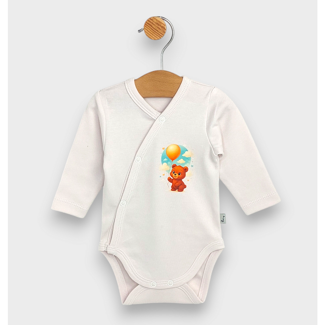Rainy Бебешко боди със странично закопчаване Мече с балон 48 - 74 см. нежно екрю