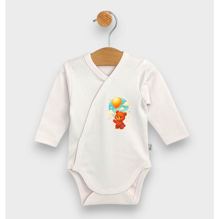 Rainy Бебешко боди със странично закопчаване Мече с балон 48 - 74 см. нежно екрю