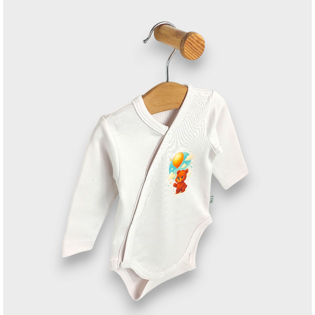 Rainy Бебешко боди със странично закопчаване Мече с балон 48 - 74 см. нежно екрю
