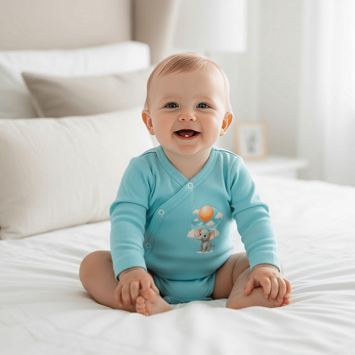 Rainy Бебешко боди със странично закопчаване Слонче с балон 48 - 74 см. аква