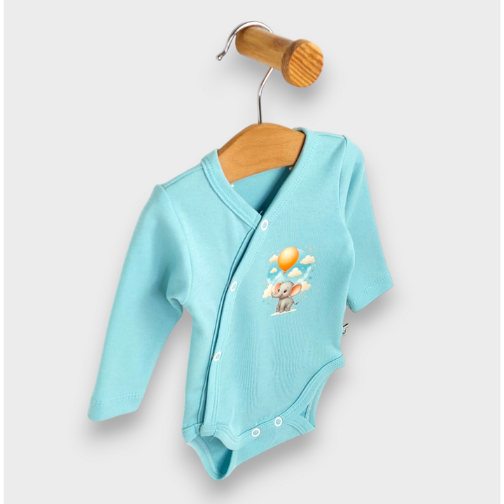 Rainy Бебешко боди със странично закопчаване Слонче с балон 48 - 74 см. аква