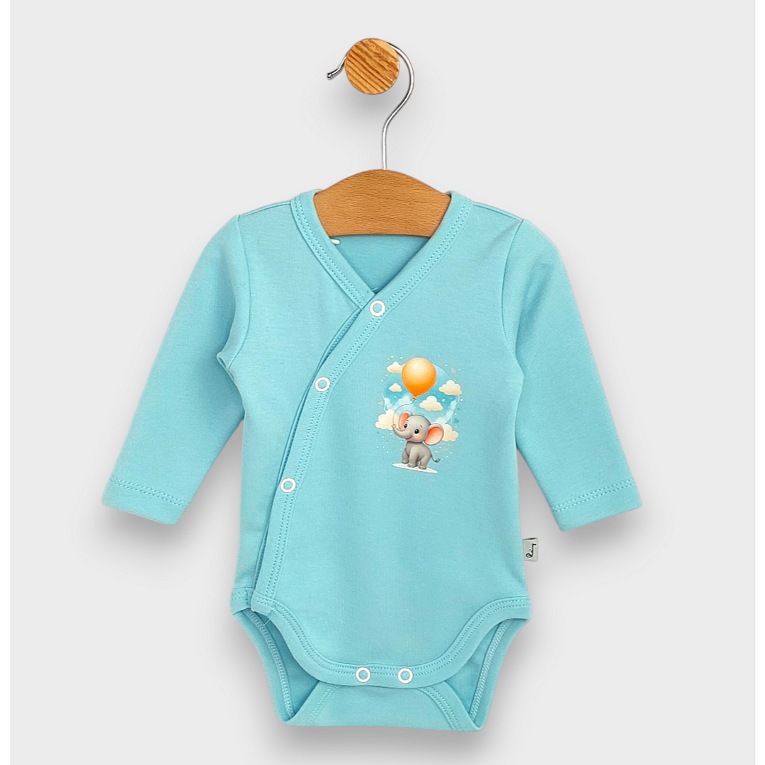 Rainy Бебешко боди със странично закопчаване Слонче с балон 48 - 74 см. аква