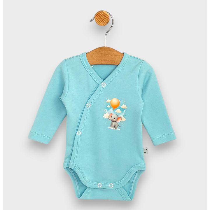 Rainy Бебешко боди със странично закопчаване Слонче с балон 48 - 74 см. аква