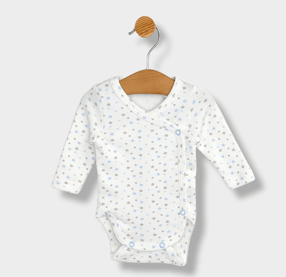 Rainy Бебешко боди Сини звездички със странично закопчаване 48-74см.