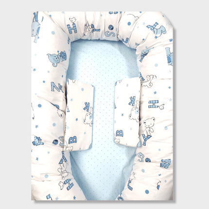 Rainy Бебешко гнездо с ограничители Мече с букви син