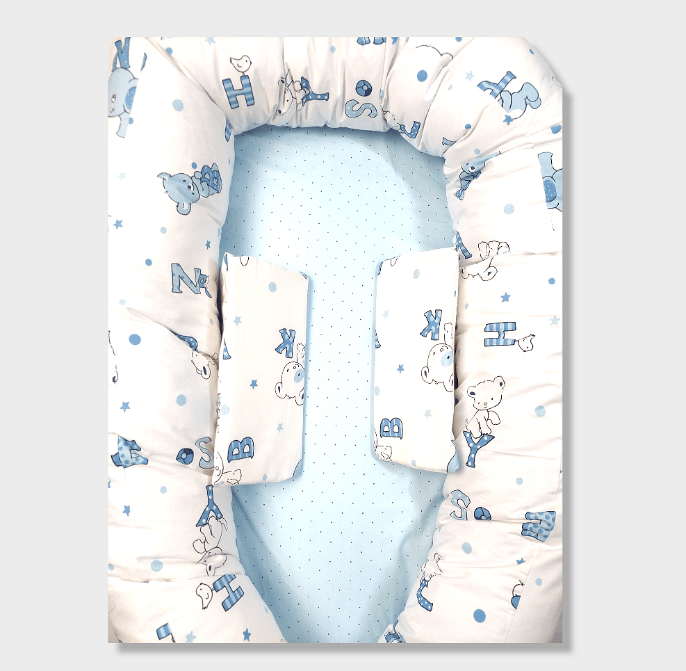 Rainy Бебешко гнездо с ограничители Мече с букви син