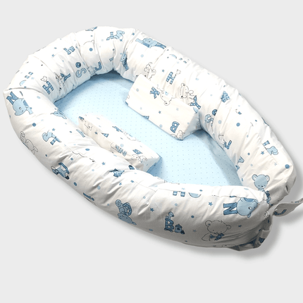 Rainy Бебешко гнездо с ограничители Мече с букви син