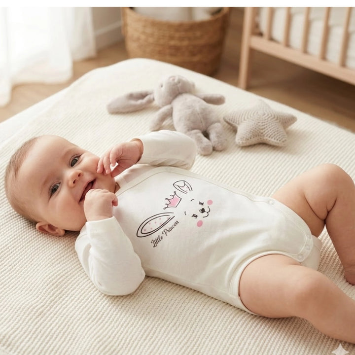 Rainy Бебешко боди Зайче с корона със странично закопчаване 48-68 см. екрю