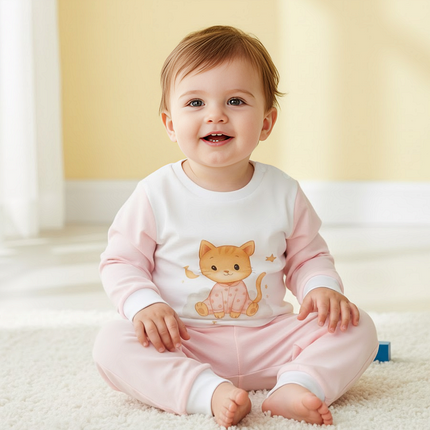 Rainy Детска пижама с дълъг ръкав Cat 80 - 104 см. розов