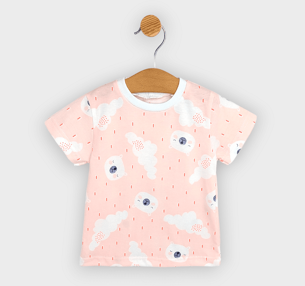 Rainy Детска пижама с къс ръкав Мече и дъжд 74-110 см. розов