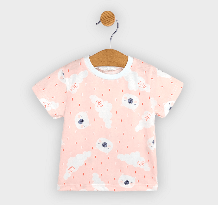 Rainy Детска пижама с къс ръкав Мече и дъжд 74-110 см. розов