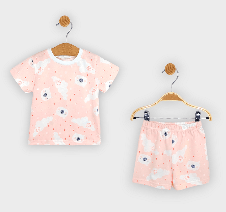 Rainy Детска пижама с къс ръкав Мече и дъжд 74-110 см. розов