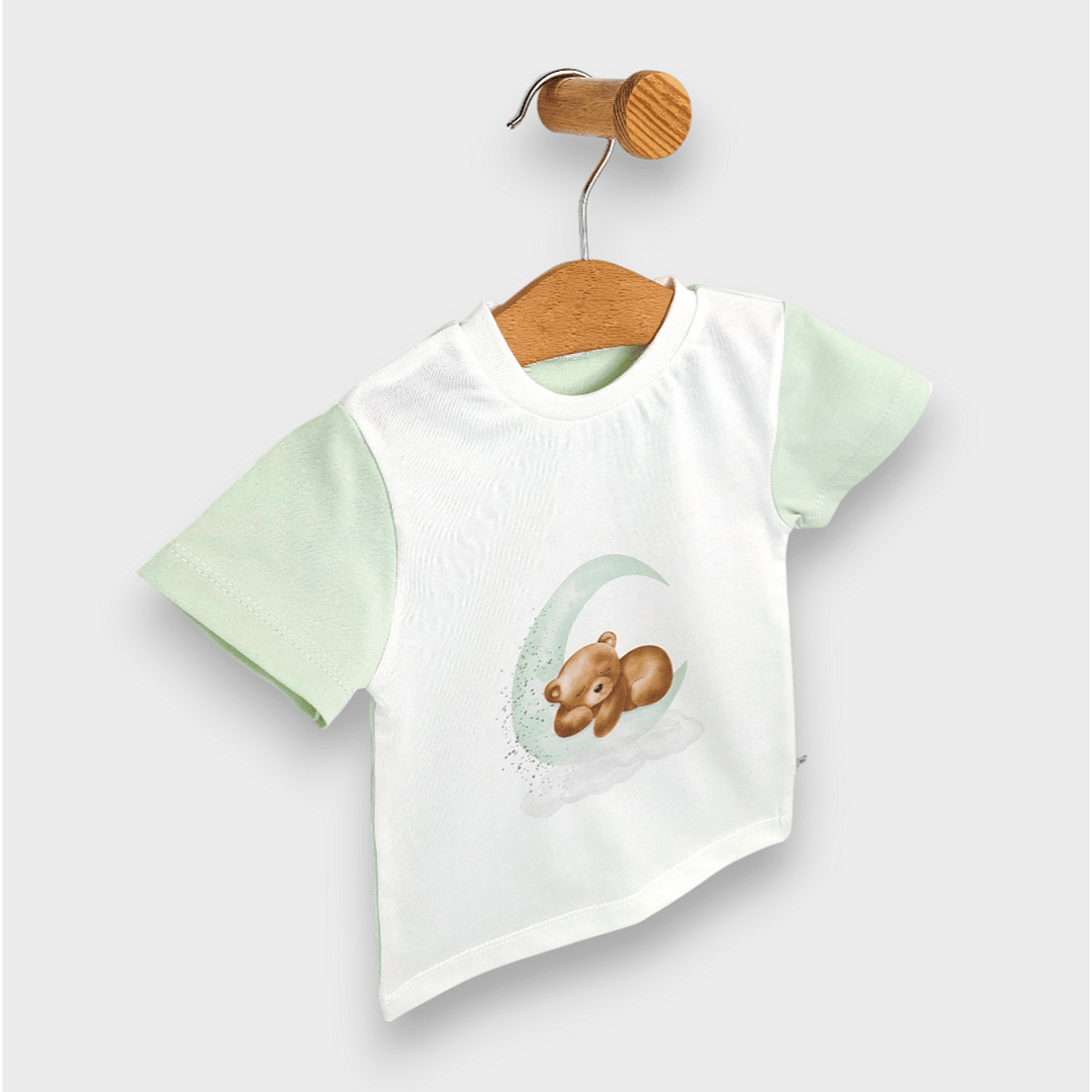 Rainy Детска пижама с къс ръкав Спящо мече 74 - 110 см. екрю/ябълка