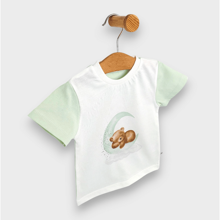 Rainy Детска пижама с къс ръкав Спящо мече 74 - 110 см. екрю/ябълка