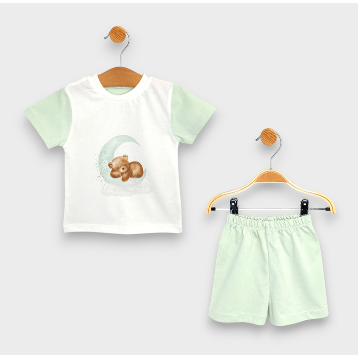 Rainy Детска пижама с къс ръкав Спящо мече 74 - 110 см. екрю/ябълка