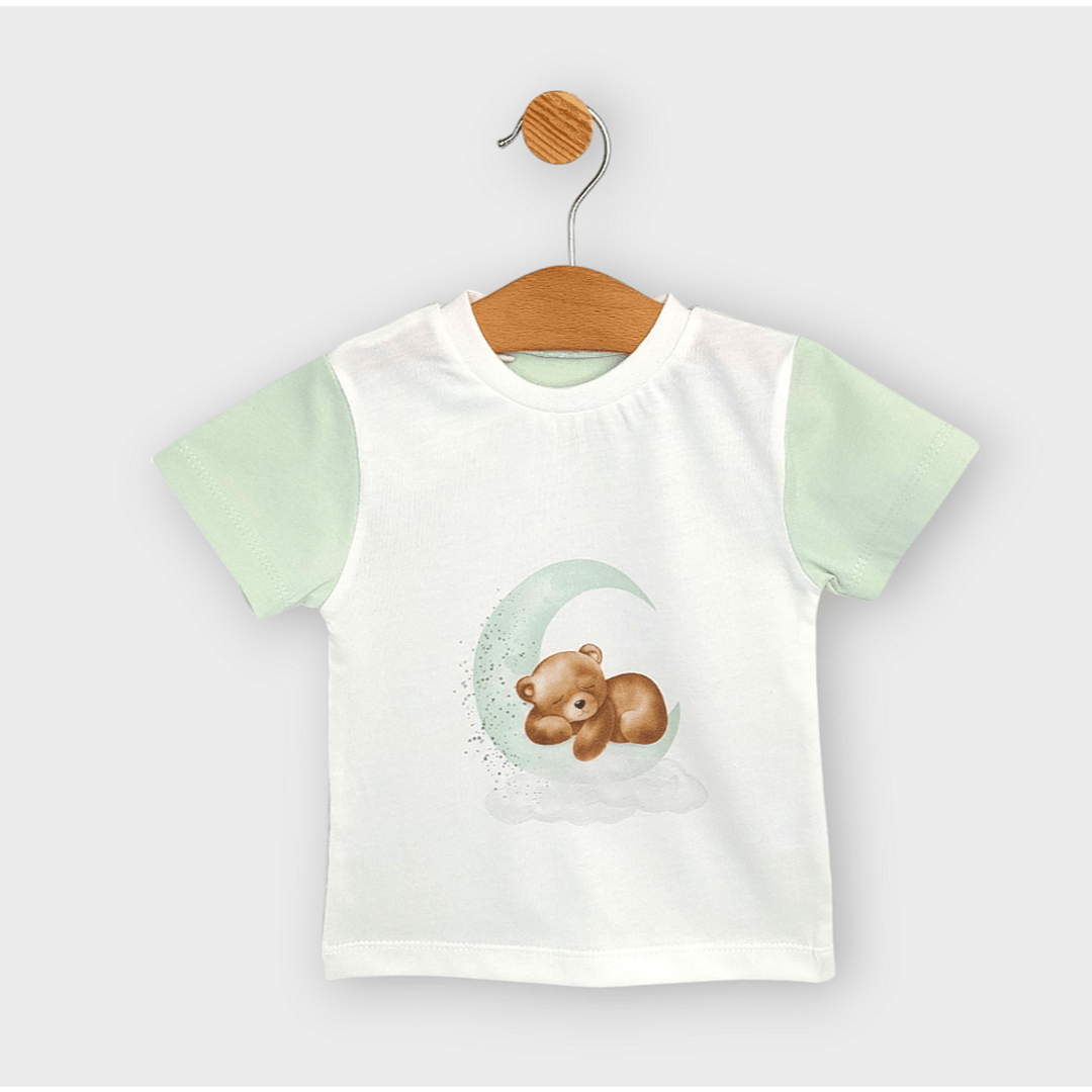 Rainy Детска пижама с къс ръкав Спящо мече 74 - 110 см. екрю/ябълка